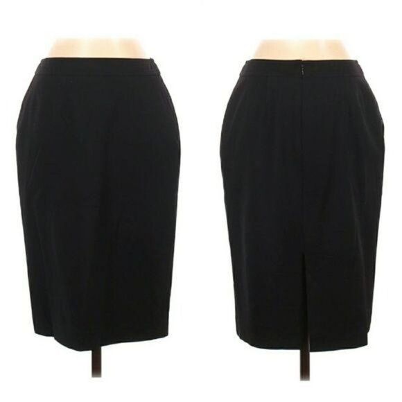 Vintage Worth Wool Cashmere Classic Knee Length Straight Pencil Skirt Black Sz 4 - Picture 1 of 11